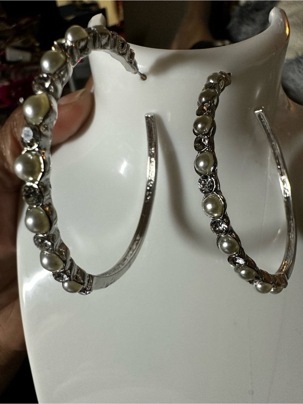 Silver Pearl Hoop Earrings - Elegant Women Jewelry